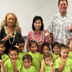 Lieutenant Governor Luke with preschool students.