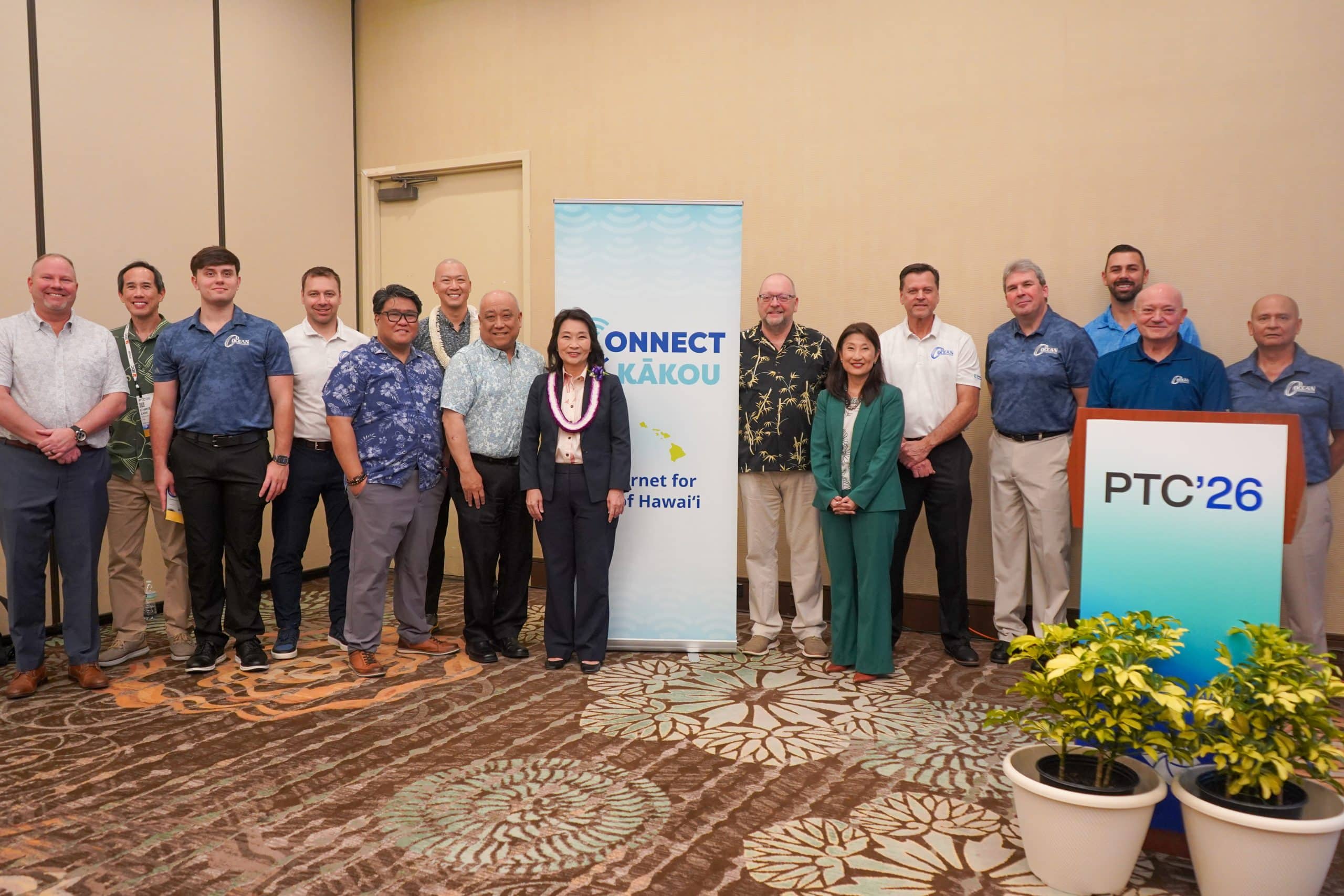 Lt. Gov. Sylvia Luke with Connect Kākou partners during a press conference at PTC'26.