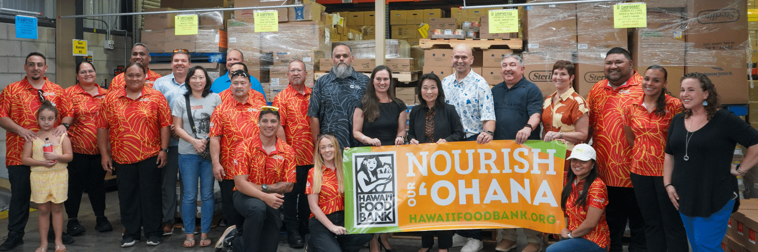 Lt. Governor Luke standing with union leaders and Hawaii Foodbank to launch the State Employees Food Drive.