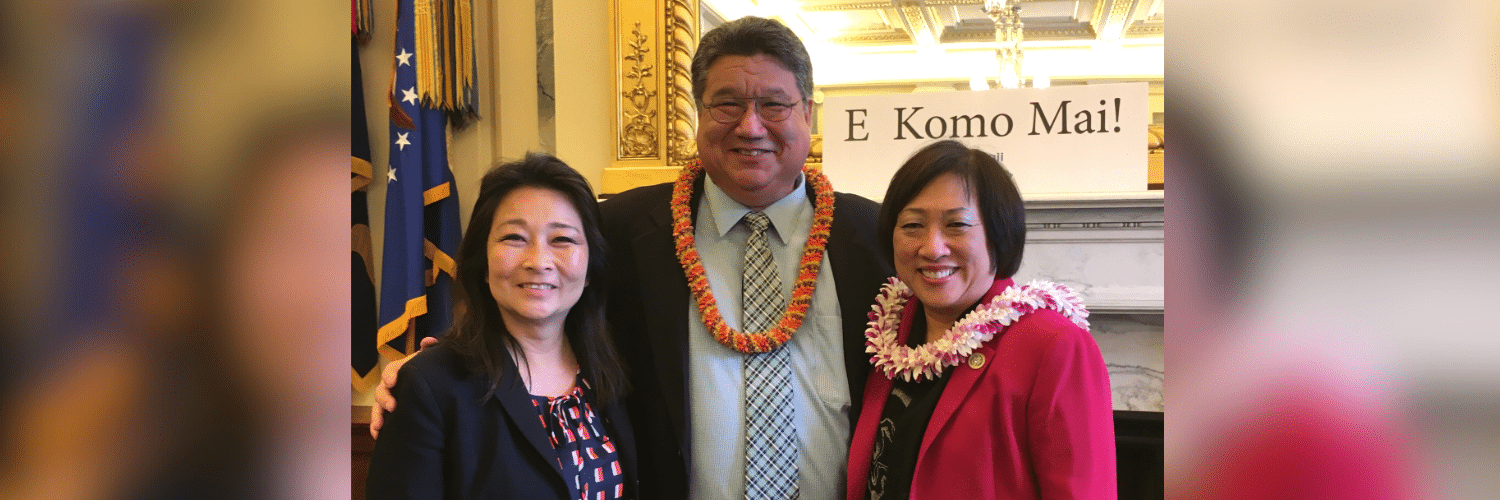 From left: Lt. Gov. Sylvia Luke (then a state representative), Sen. Ronald D. Kouchi, and Congresswoman Colleen Hanabusa at the Hawaiʻi on the Hill Policy Summit in Washington, D.C., 2018.
